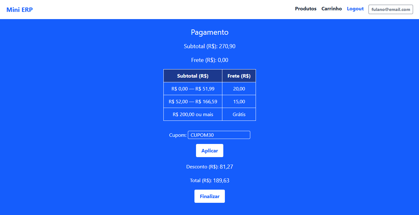 Foto do projeto Mini ERP